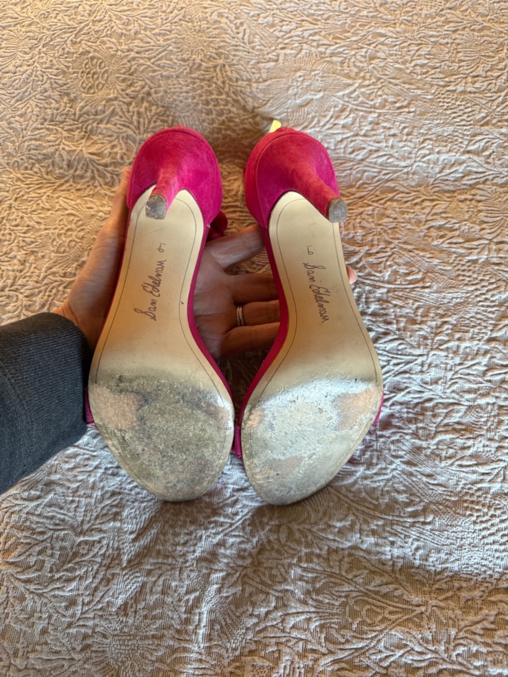 Sam Edelman Fuchsia Ruffle-Strap Block Heels - Picture 2 of 4